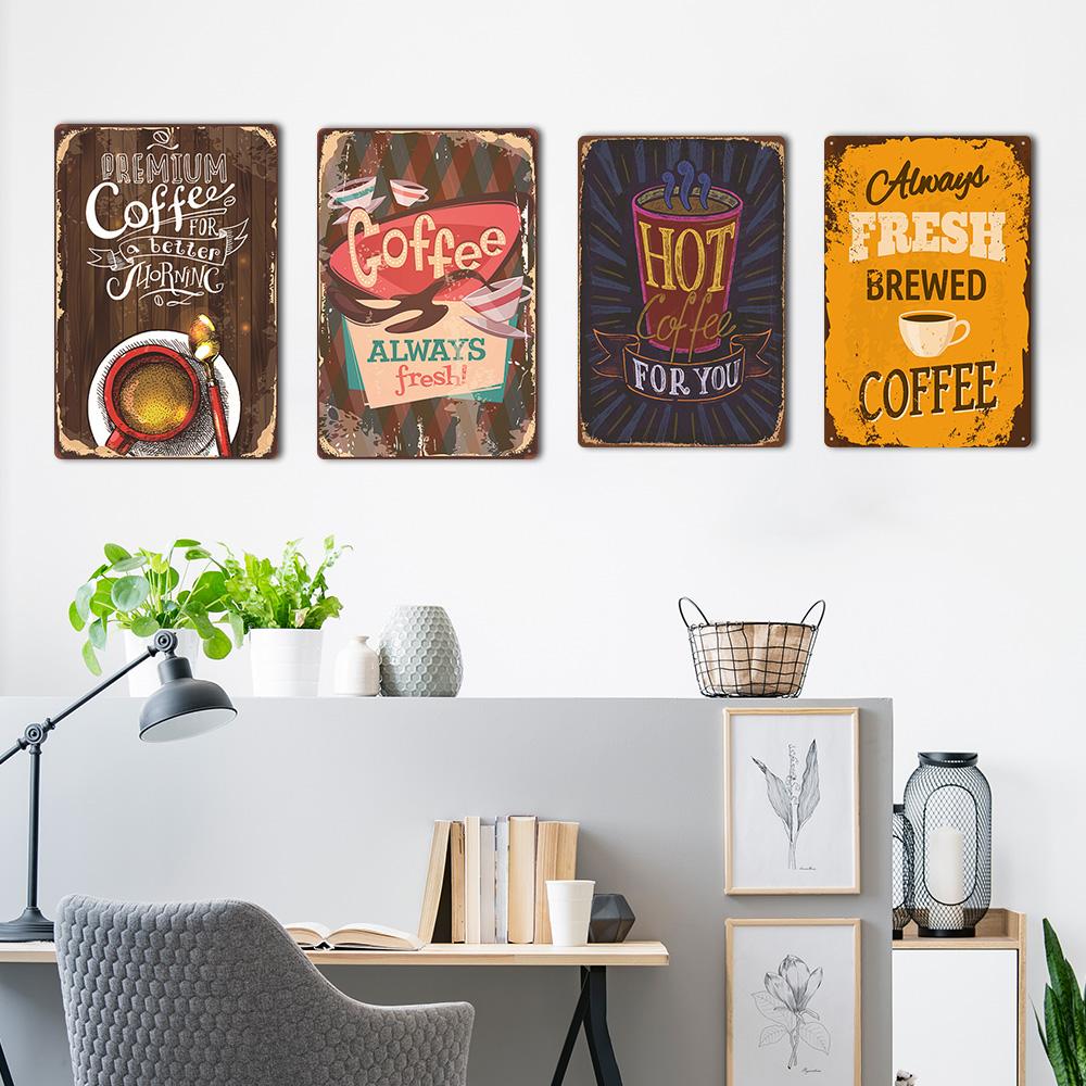 Targa Vintage Caffè Fresco Metallo Latta Segno Retro Bevanda Caffè Poster Adesivi da Parete per Caffetteria Negozio Ristorante Decorazione Casa Stanza