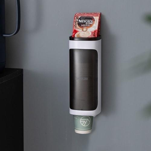 Yanuki Paper Cup Holder, Set of 2, Cup Dispenser, Holds 40 Disposable Paper and Plastic Cups, Fits Cups with a Diameter of 50-75mm, Includes Adhesive