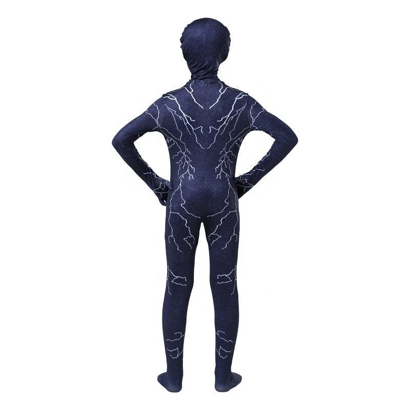 Kids Venom Lightning Superhero Costume Set - 120cm Navy Blue Premium Lycra 3D Fabric, Ages 4-5, with Mask