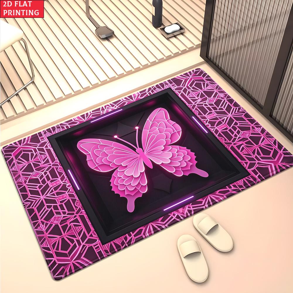 

Neon Pink Butterfly Geometric Area Rug, Non-Slip Soft Carpet for Living Room Bedroom, Cyberpunk Aesthetic Decor Floor Mat 40x60cm(15x23 in)