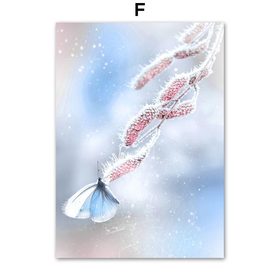 Winter Snow Tree Forest Hill Bridge Butterfly Nordic Posters And Prints Wall Art Canvas Painting Modern Pictures For Living Room
