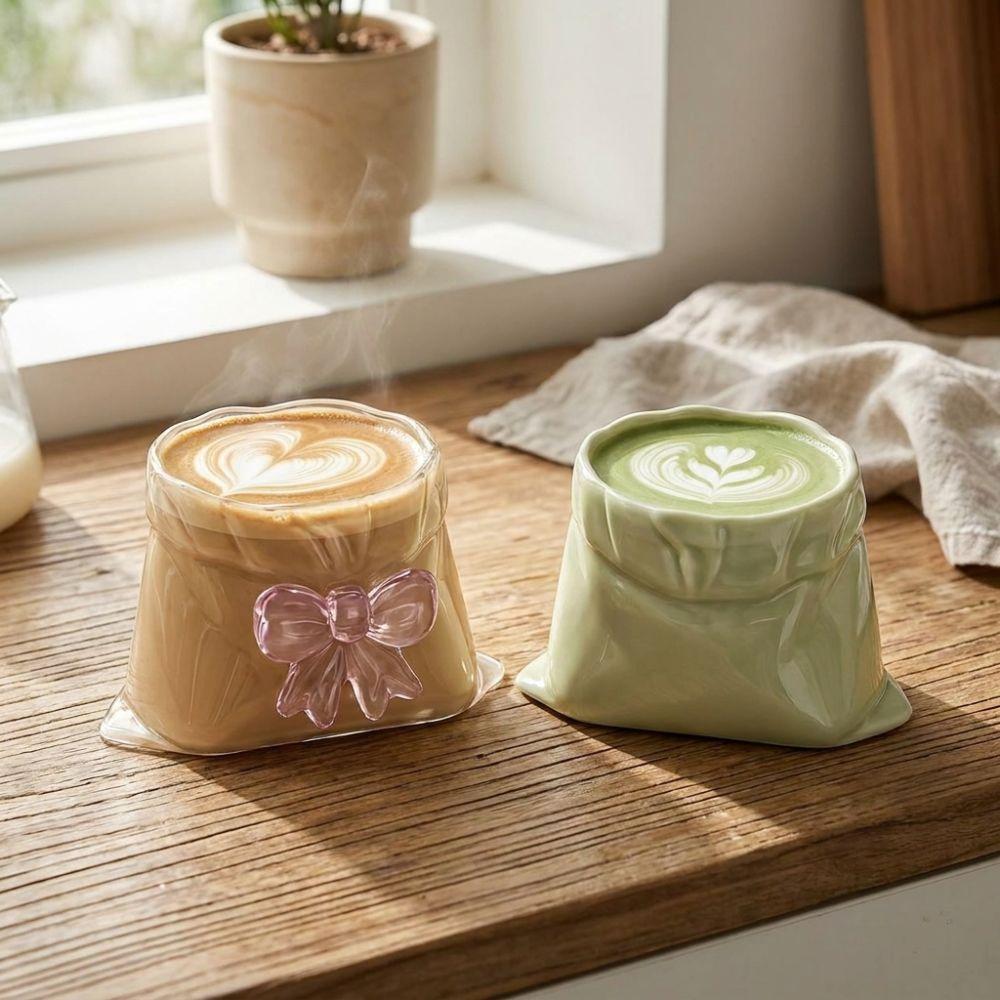 Large Capacity Cloth Bag Shaped Mug Heat-Resistant Milk Glass Cup Irregular Mugs  Home Gathering