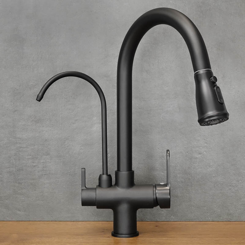 Black DOUBLE freestanding kitchen tap