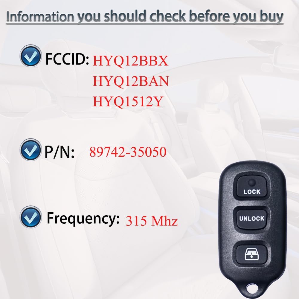 Key Fob Keyless Entry Fits for Toyota 4Runner 1999-2009 / Sequoia 2001-2007 Remote Control Replacement HYQ12BBX HYQ12BAN 89742-35050