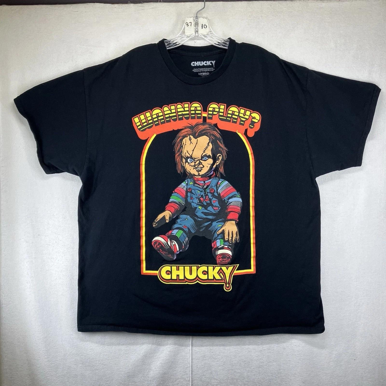 Chucky T Shirt Mens 2X BIG Black Crew Neck Short Sleeve Graphic Horror Stretch 4XL