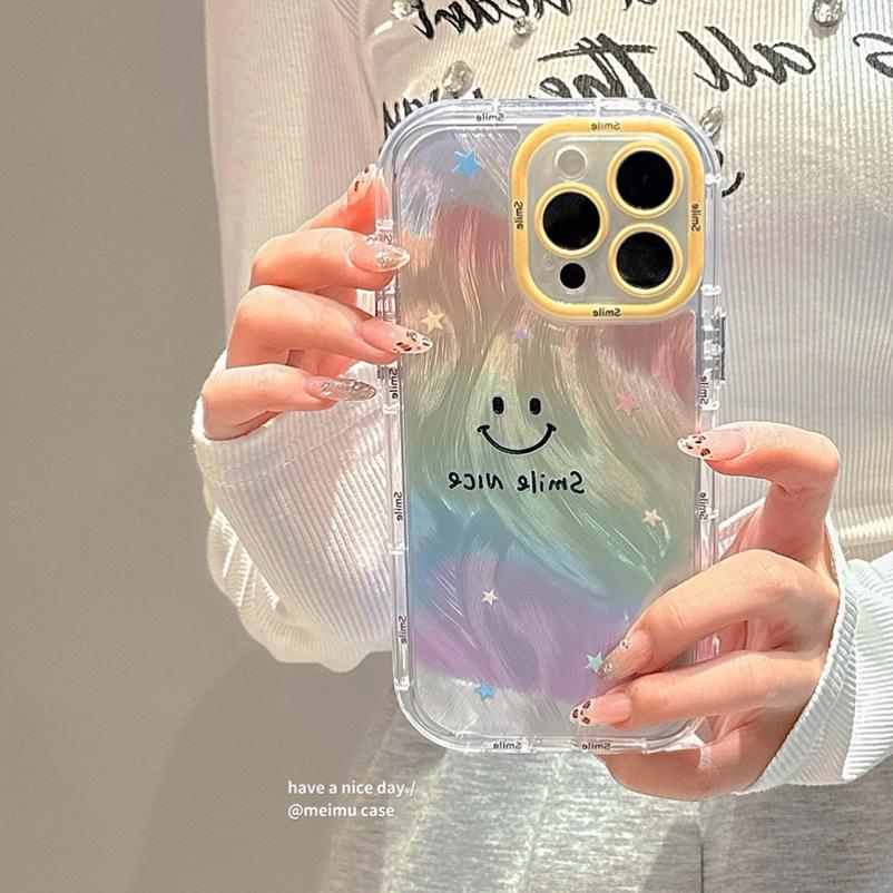 Regenbogen Lächelndes Gesicht Federgarn für Apple 16 Promax Handyhülle für IPhone 15 Neues Modell 14 Weiche Hülle 13 Airbag 12