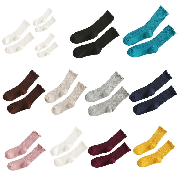 Fashionable Cute Lettuces Edge Frilly Ribbed Knitted Crew Socks for Women Ruffle Ankle Middle Tube Socks
