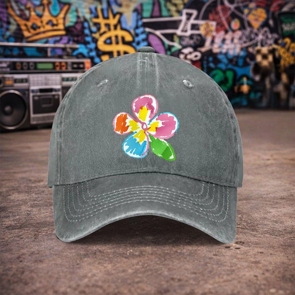 Pc Unisex Colorful Floral Graffiti Vintage Washed Baseball Cap Unisexs Trendy Hat Versatile Duckbill Cap Fun Print Unique