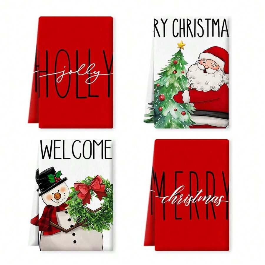 1pc/2pc/4pc/pack Christmas Scrub Sponge Creative Kitchen Dish Cloth Festive Cleaning Decor for Home & Table Kitchen Dish Towel Xmas Cleaning Supplies