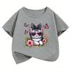 Kawaii Cat Floral Butterfly Design TShirt Girls Summer Clothes Short Sleeve Cat TShirts Cute Kids Clothing T Shirt