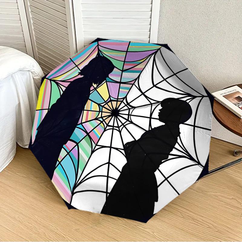 1pc Wednesday Automatic Folding Umbrella - Compact 8-Rib Design, Durable Plastic & Iron, Lightweight for Outdoor Daily Use, A0929222