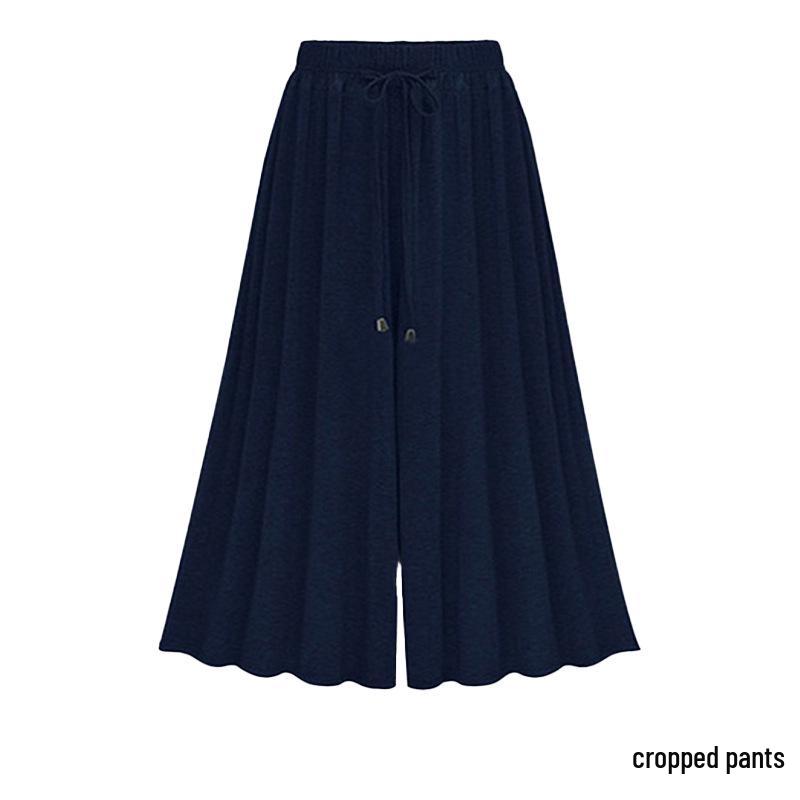 Plus Size Women's Cropped High-Waisted Wide-Leg Pants - European & American Style, Slimming & Loose Fit