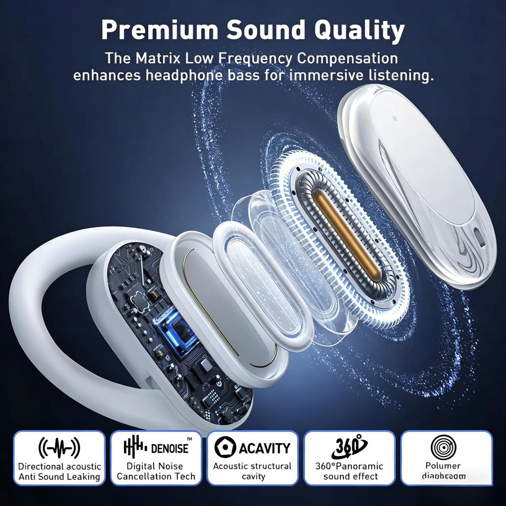 Xiaomi Premium Open-Ear Over-Ear Bluetooth Headphones Rotatable Design Wireless Earbuds with Noise Cancellation and Integrated Mic