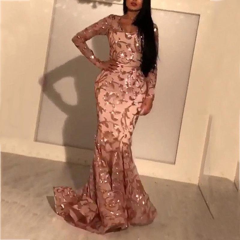 Spring new European and American women's clothing sexy sequin dress petal slim hip banquet evening dress