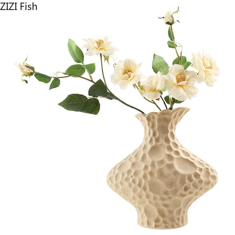 Creative Frosted Wrinkle Ceramic Vase Artificial Floral Decorative Flower Pots Desk Decoration Flowers Arrangement Modern Decor