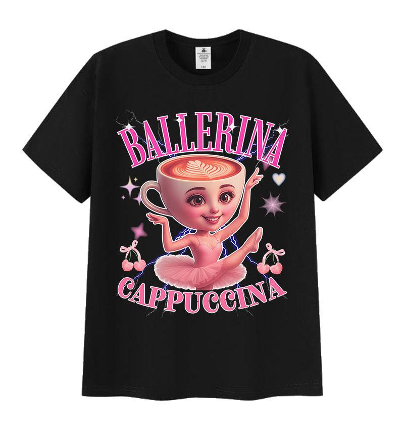 

Футболка с забавным графическим рисунком «Балерина Капуцина» мужская женская подарок для любителя кофе футболка с коротким рукавом модные высококачественные хлопковые футболки 4XL