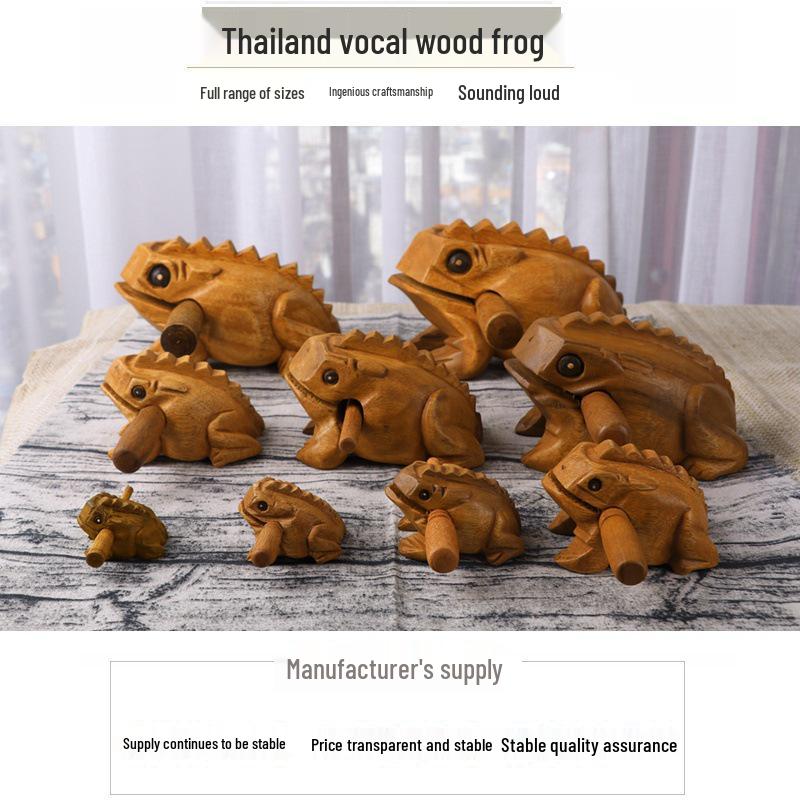 Thai Carved Wooden Sounding Frog - Lucky Handicraft Gift Toad Figurine