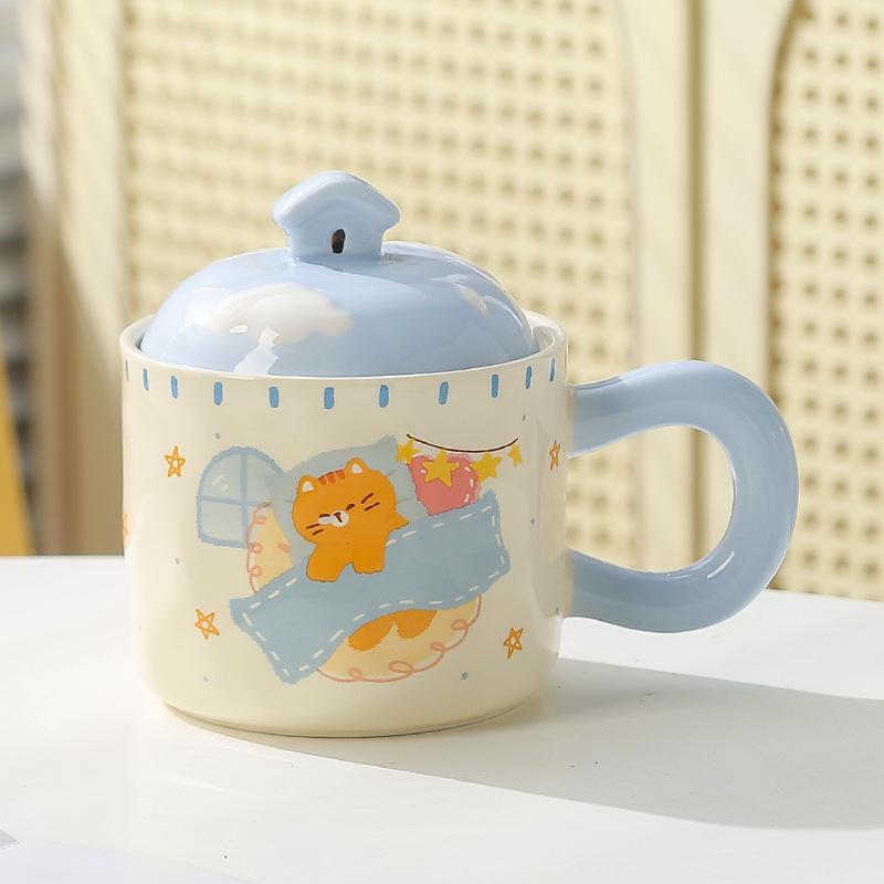 

Cat Cute Cartoon Ceramic Cup with Lid Mug Coffee Cup Office Water Cup Breakfast Cup Souvenir Gift Box 400ML