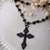 Charm Gothic Black Hollowed-out Cross Pendant Double Layer Black Beaded Necklace for Women Halloween Party Vampire Jewelry Gifts
