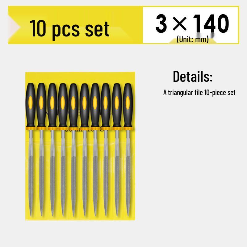 Mini Assorted Steel File Set: Triangular & Flat Files for Metal & Wood Grinding
