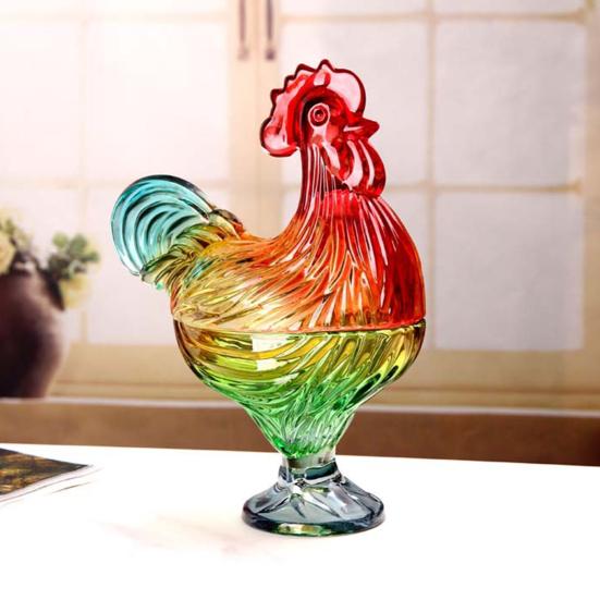 Glas Hahn Bonbonglas mit Deckel Handgefertigt Buntglas Snackschale Dekorative Obstschale für Süßigkeiten Nüsse Heim Wohnzimmer Dekor