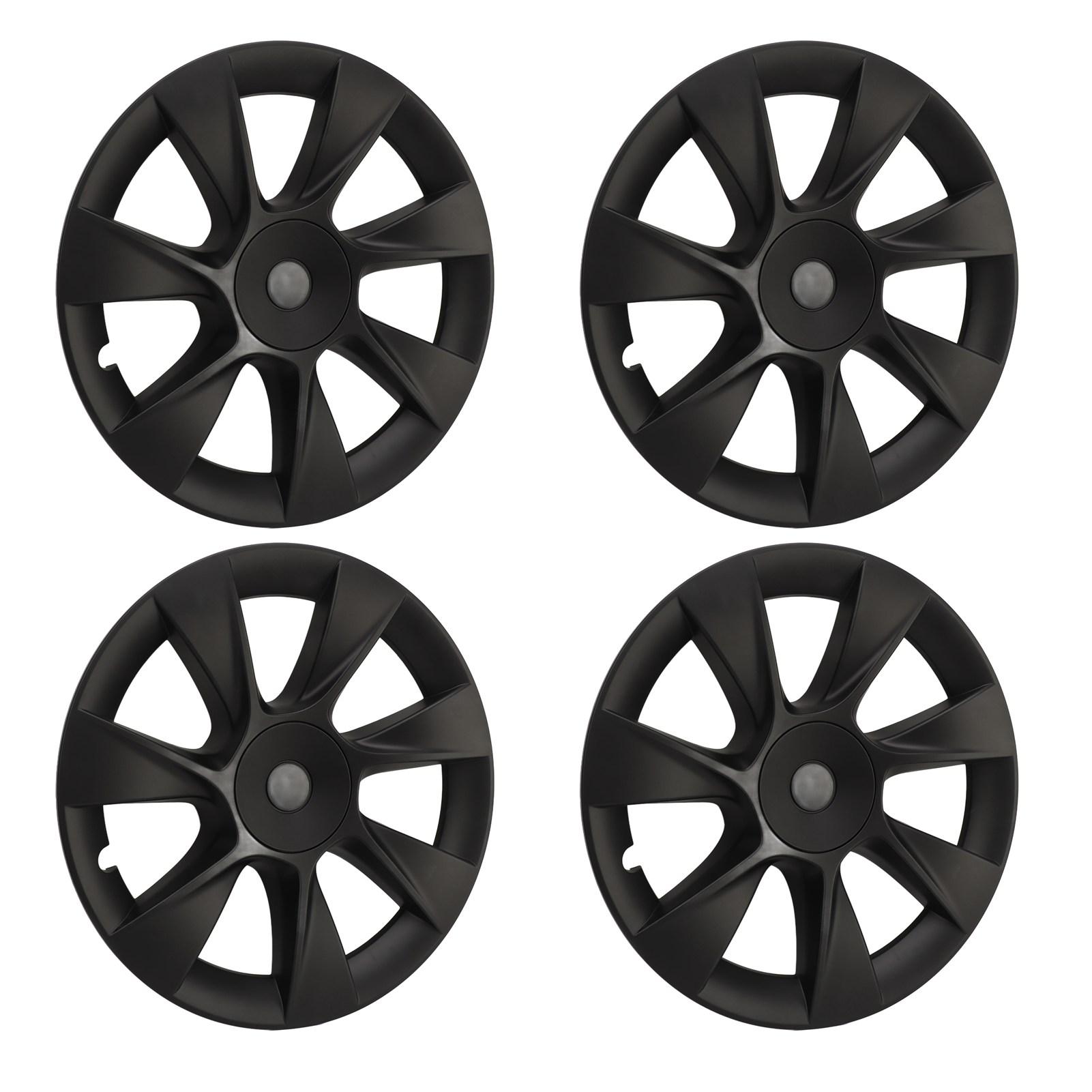 

4 Pcs Wheel Hub Cap Matte Black Automobile Fully Wrap Rim Protector Replacement for Tesla Model Y 19 Inch Wheels 2020