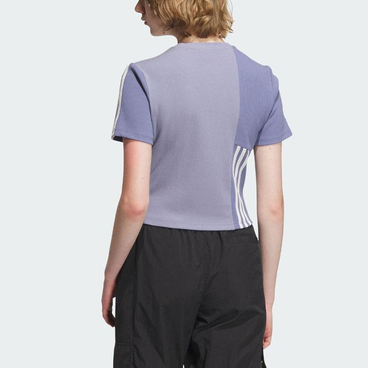 Adidas Originals Trefoil Crop Tee Three-Stripe Colorblock Sports Short Sleeve T-Shirt Women Tops Silver-Grey Violet IU4848