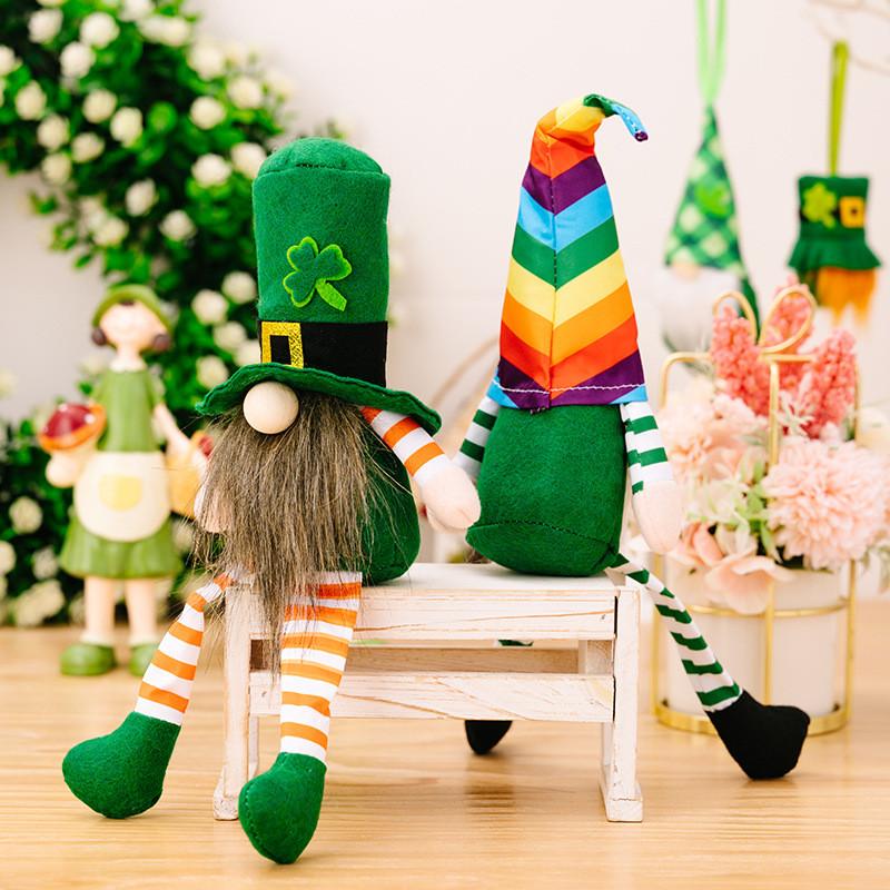 Adorable Saint Patrick's Day Plush Doll With Green Leaf And Rainbow Design For Festive Decor