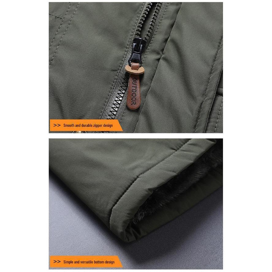 Pánská zimní bunda střední délky extra silná - Vatovaná bavlnou, Sametová podšívka, Teplá, Odolná proti chladu, Větruodolná a Vodotěsná.