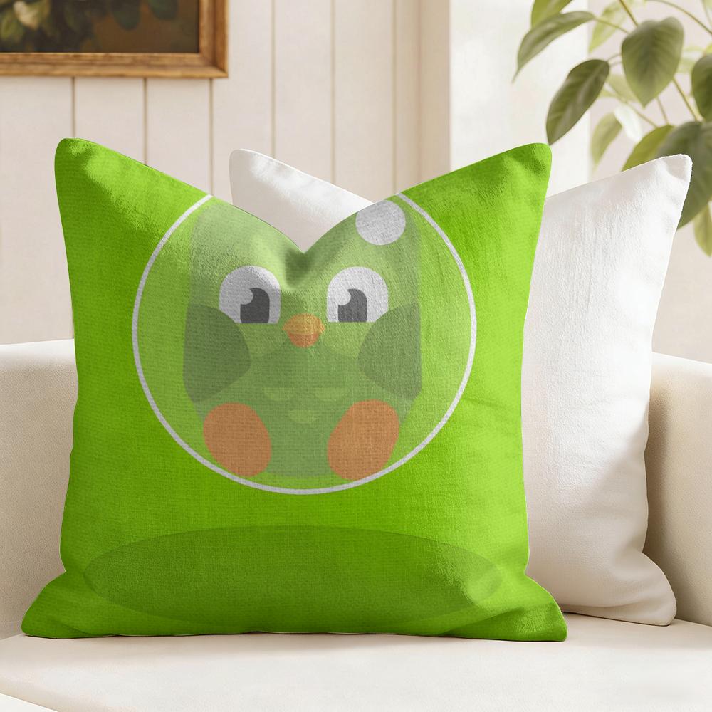 DDuolingo Owl DDuo Cushion Cover Eco Linen Pillow Case DoubleSided Print Breathable Durable Zipper Home Decor Gift