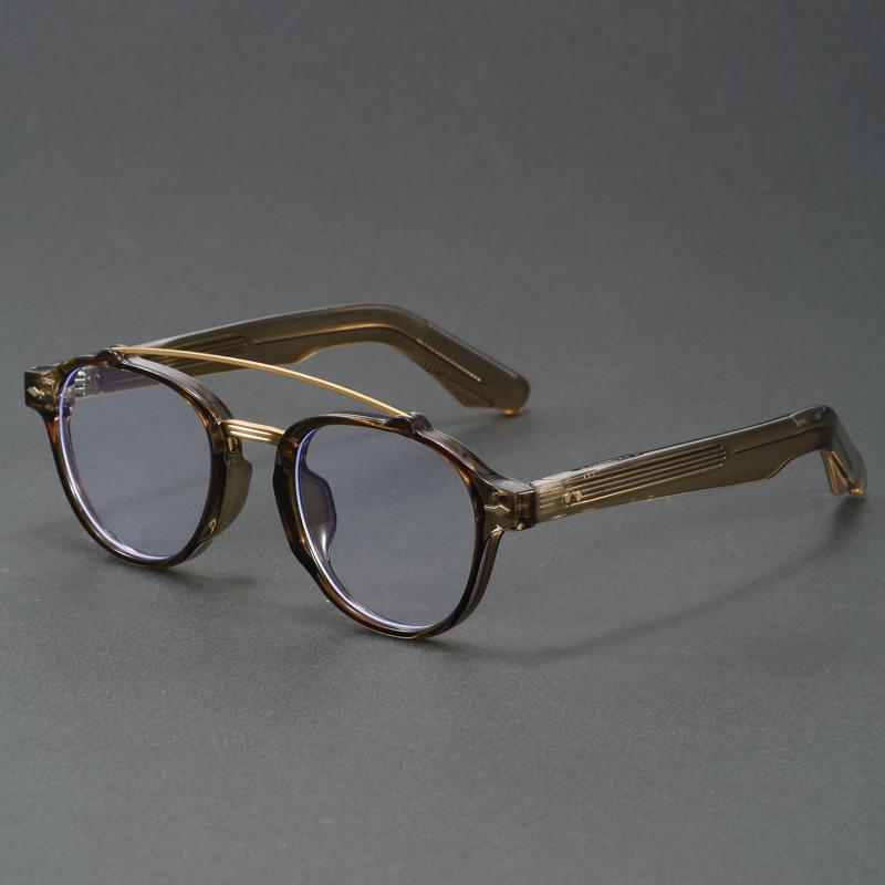Women's Blue Transparent Double-Beam Acetate Glasses Frame with Flat Lenses & Blue Light Blocking Option