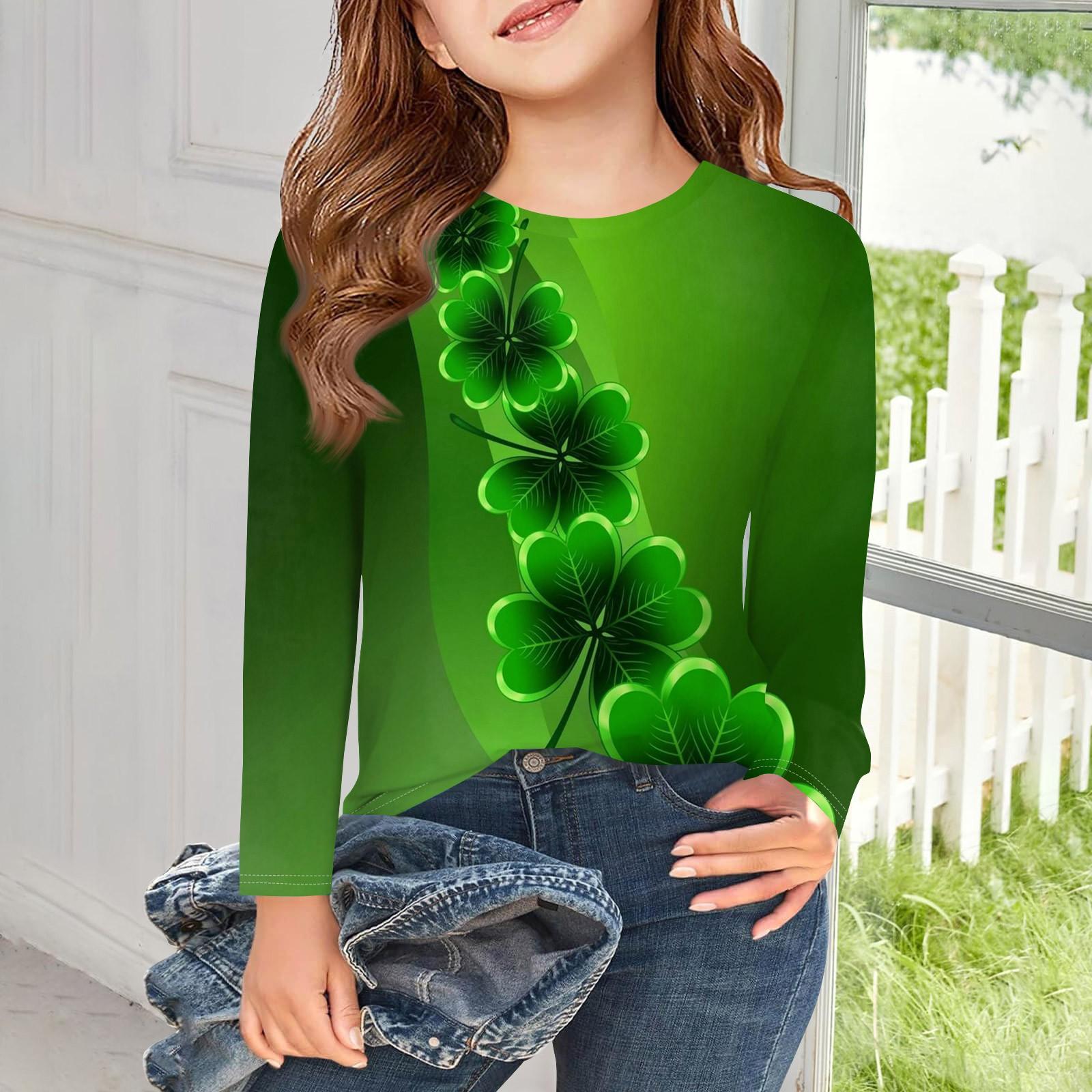 

Футболки з довгим рукавом для дівчаток, дитячі осінні топи з круглим вирізом і принтом, базові футболки 5-14 років 150 ціан