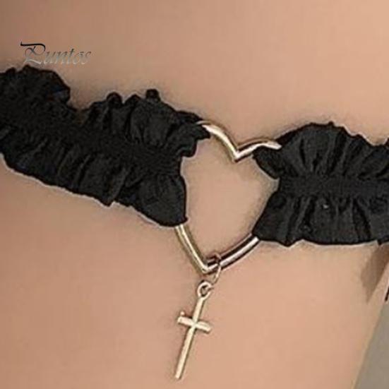 1 buc curea inel pentru picior inimă decor în cruce cu fundă în frunte, bandă elastică anti-alunecare, curea pentru jartieră din dantelă gotică, lolita, cosplay, jartieră pentru picior