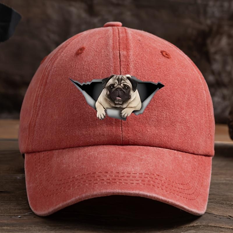 Ripped Pug Print Baseball Cap Men's Outdoor Hat Curved Brim Adjustable Peaked Hat Trend