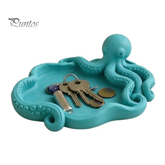 3D Printed Octopus Organizer Storage Tray, Printing Molding, with Tentacle Matte Black Tray Groove Integrated for Keys Jewelry Stationery Decorative