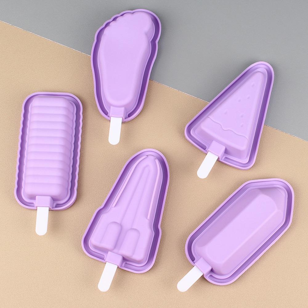 5Pcs Reusable Ice Cream Making Tools Silicone Ice Lolly Mold Household Popsicle Moulds