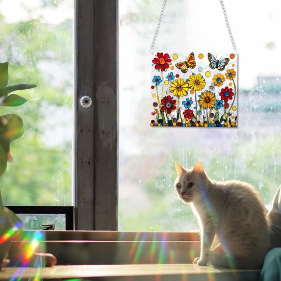 Appeso da Finestra Stile Vetro Colorato, Cattura Sole Colorati per Finestre a Muro, Decorazione Appesa Cattura Sole in Acrilico con Catena per Donne Moglie Zia Mamma