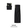 Spring 2025 Women's European & American Style Knit Top and Mid-Length Skirt Set