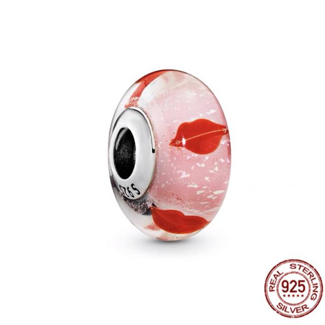 925 Sterling Silver White Red Blue Lucky Four -Leaf Clover Murano Glass Charm Jewelry Bead Fit Sweet Fasion Bracelet