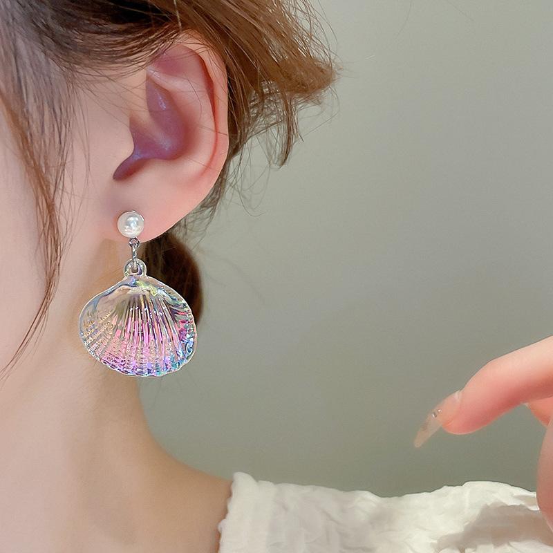 Acrylic Shell Pearl Silver Needle Earrings