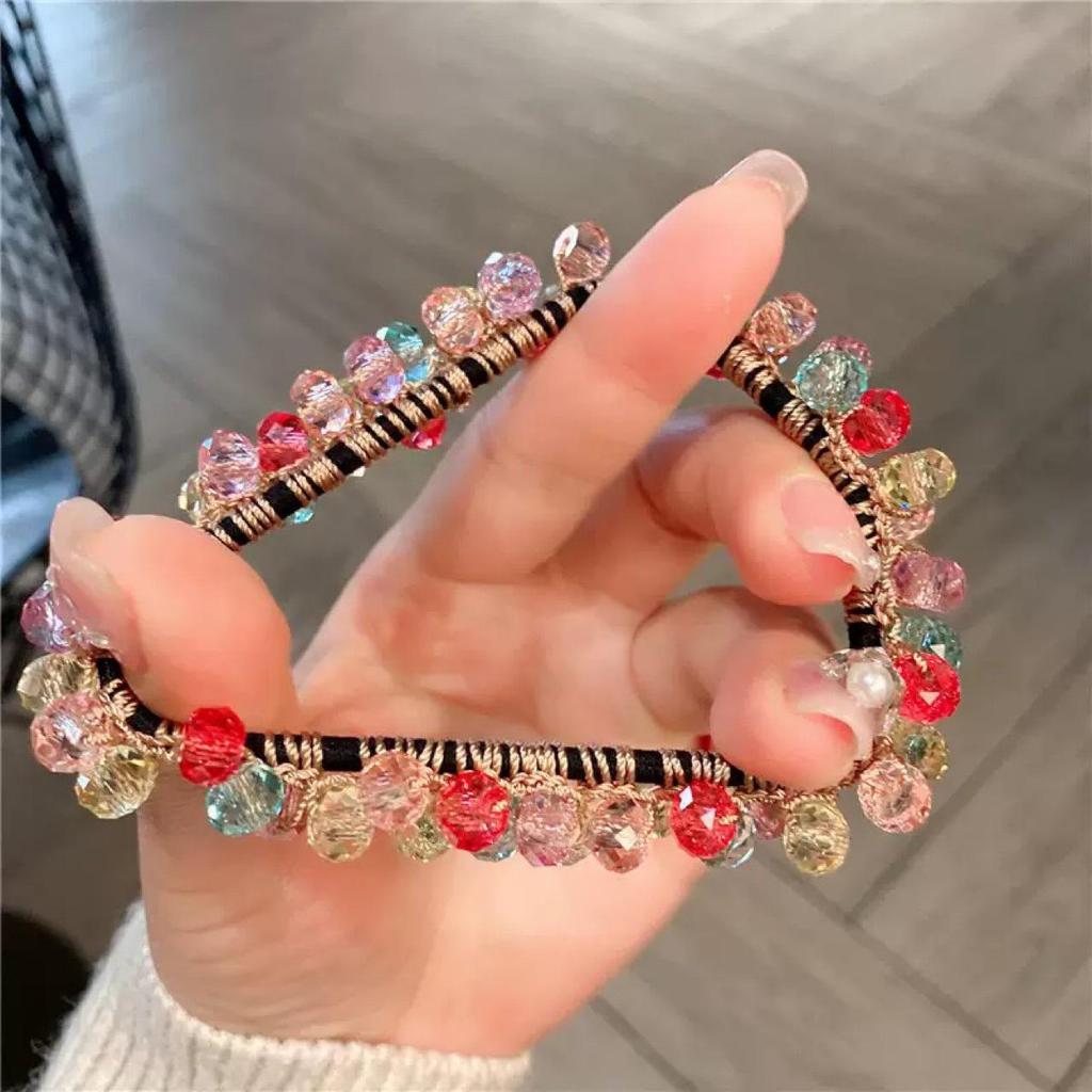 Korean Style Colorful Crystal Elastic Hair Tie & Women's Bracelet