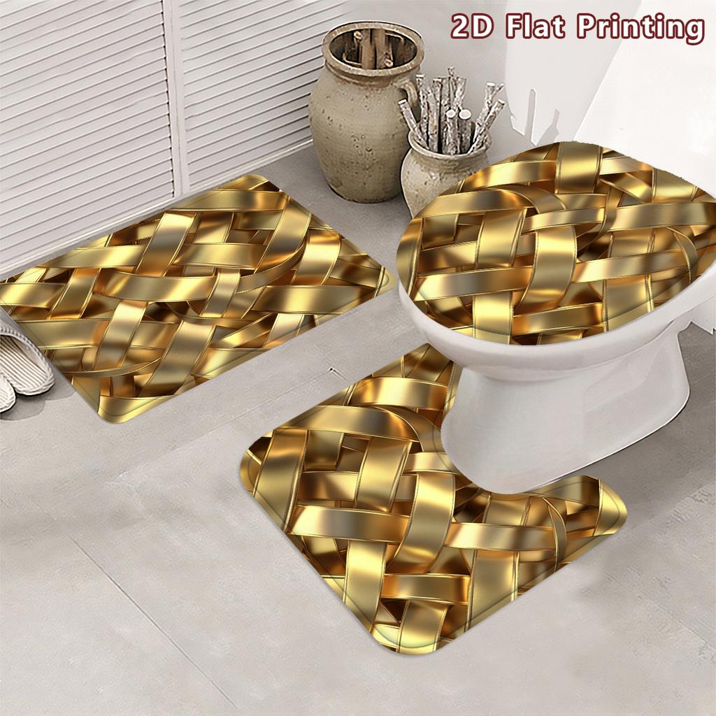 4Pcs Shower Curtain Set with Non-Slip Bath Mat, Toilet Lid Cover, Contour Rug & 12 Hooks, Bathroom Decor
