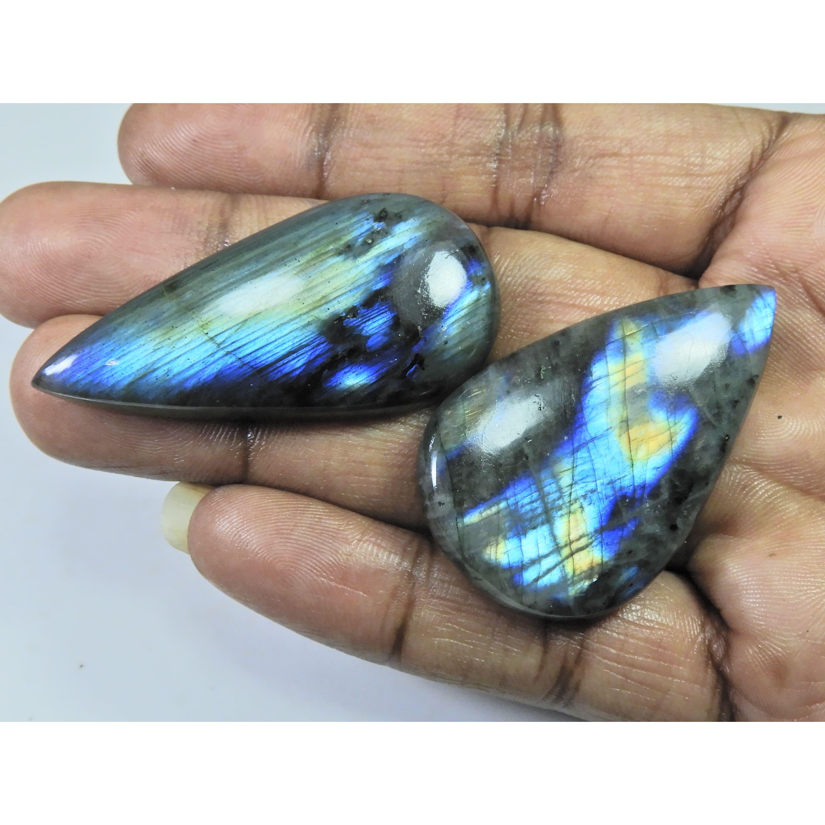 47-50 MM Natural Labradorite Multi Pear Cabochon Loose Gemstone 2 Pcs Lot D-210