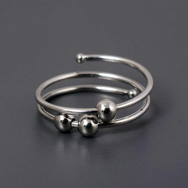 Adjustable Spiral Wrap Fidget Ring | Modern Sterling Silver Three-Band Spinner Ring with Four Movable Balls | Anxiety Jewelry