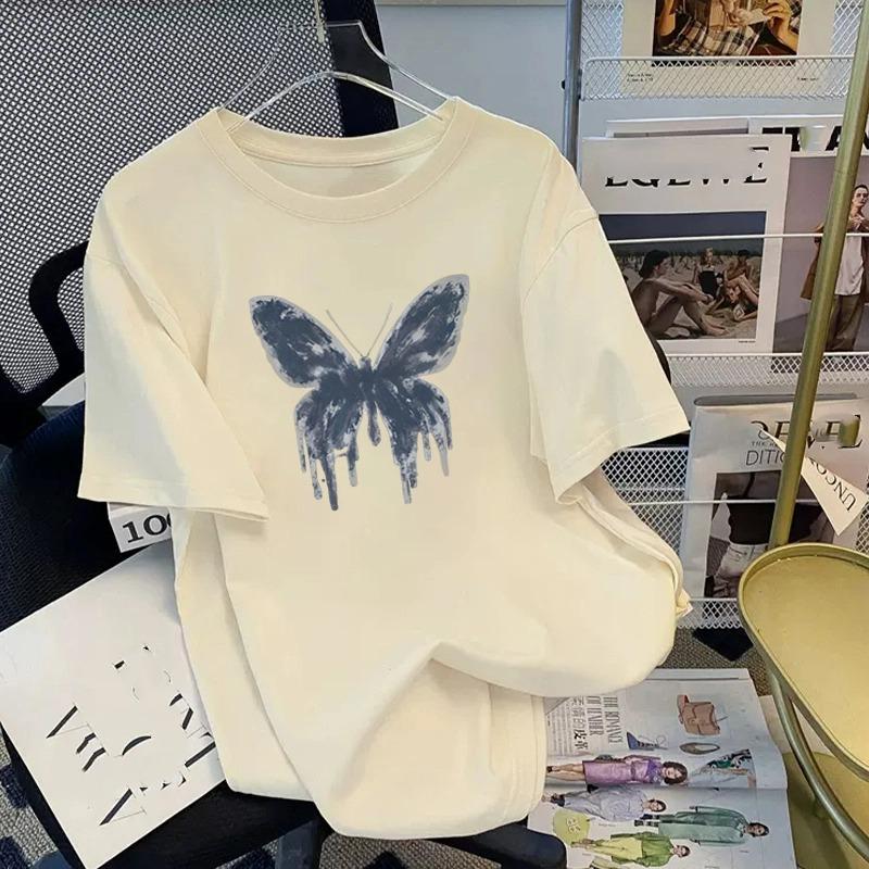 Sommer Kinder Erwachsene Mode Schmetterlingsdruck Kurzarm T-Shirt Outdoor Lässig O-Ausschnitt Übergroß Damen T-Shirts Top Mädchen Kleidung