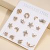 Personality Temperament Asymmetrical Stud Earrings, Fashionable Diamond-Set Stars Moon Geometric Earrings Women