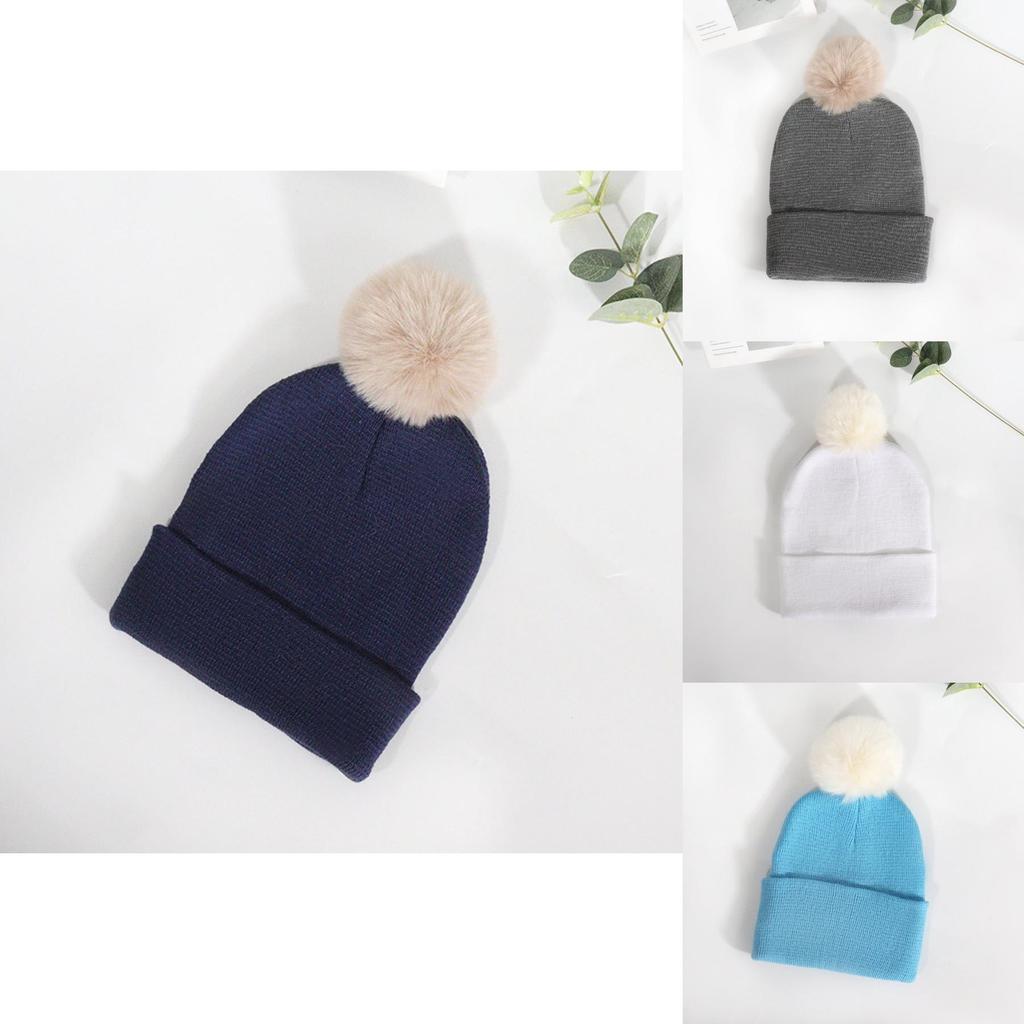 Warm Solid Color Plush Ball Acrylic Knit Cap For Fall Season Fashion