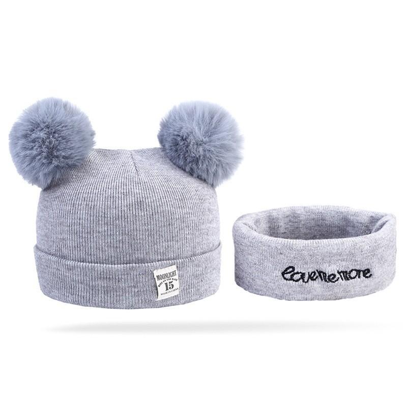 Autumn and winter new children's thermal hat cute bear double ball hat baby warm ear protector knitted wool hat