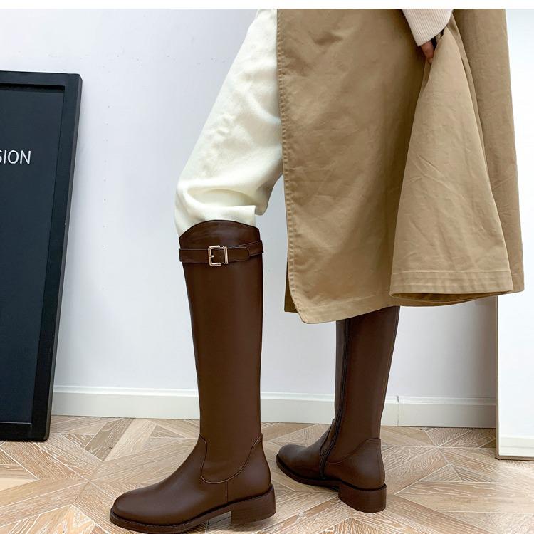 2024 Low-Heel Women's Knee-High Rider Boots with Round-Toe