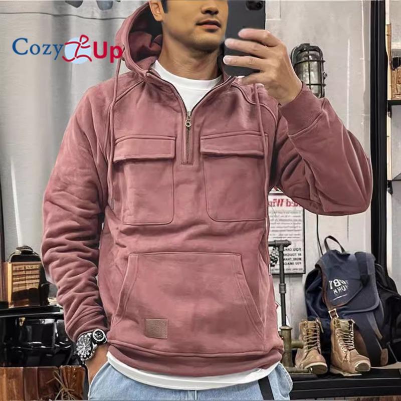 Sudaderas con capucha para hombre acogedoras Sudaderas con múltiples bolsillos Chaquetas con capucha para hombre Media cremallera